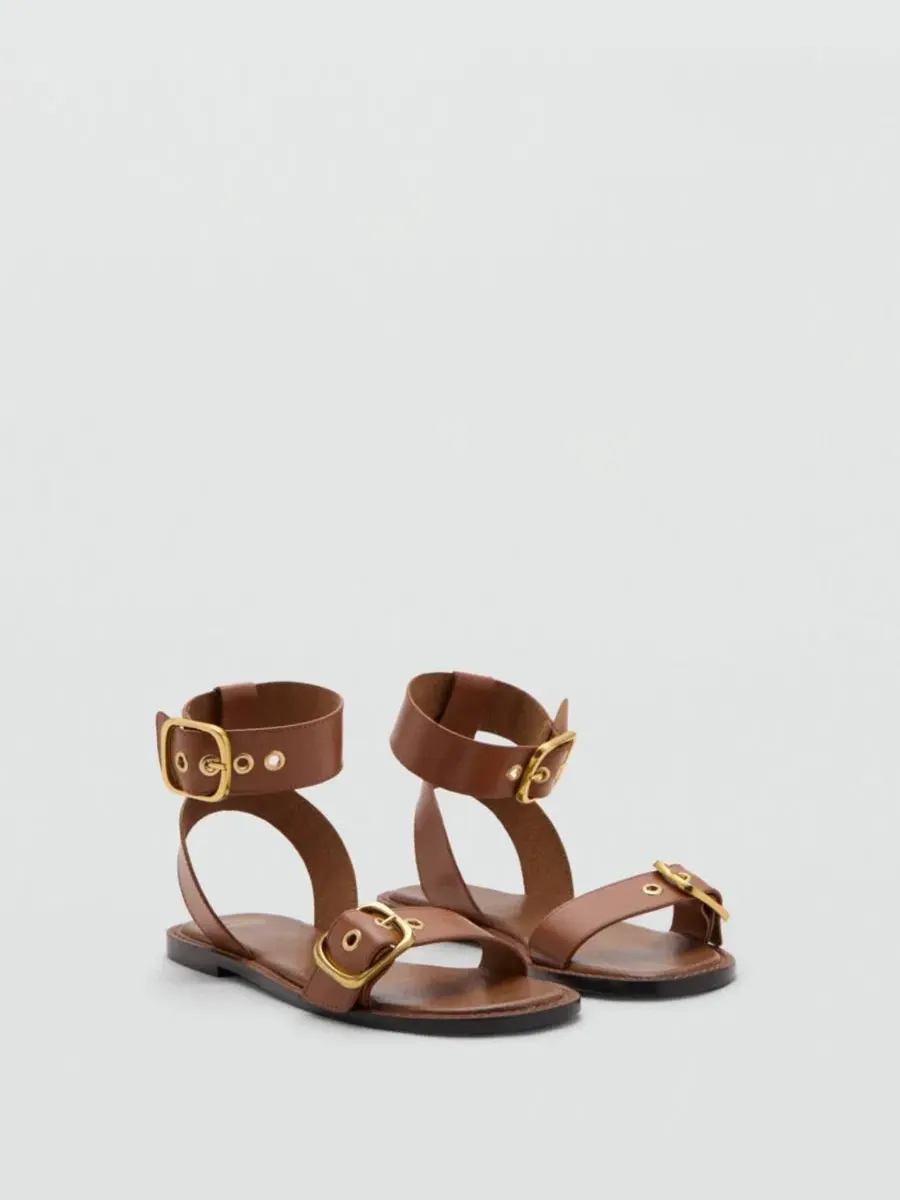Женские сандалии из кожи с пряжками, модель Straps And Buckles MANGO — изображение 2 из 5, кожаный