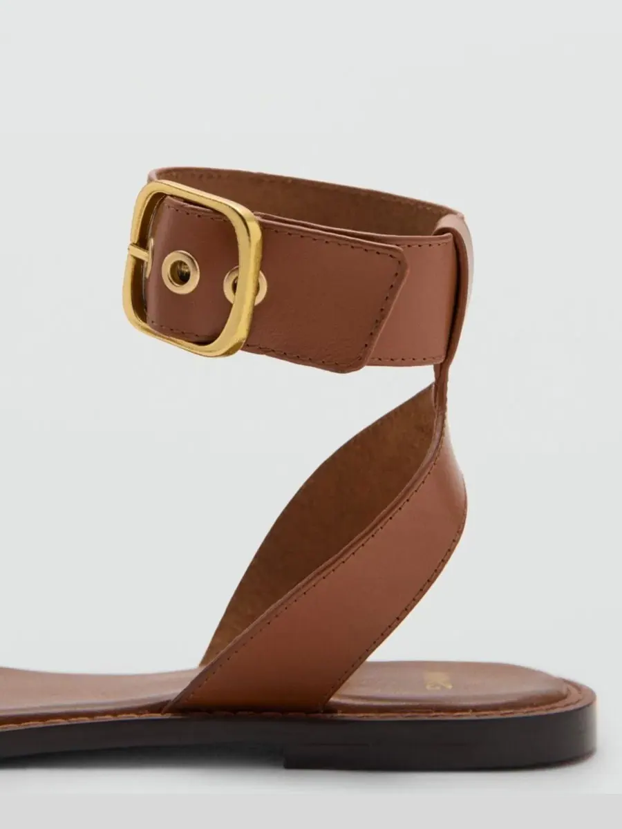 Женские сандалии из кожи с пряжками, модель Straps And Buckles MANGO — изображение 3 из 5, кожаный