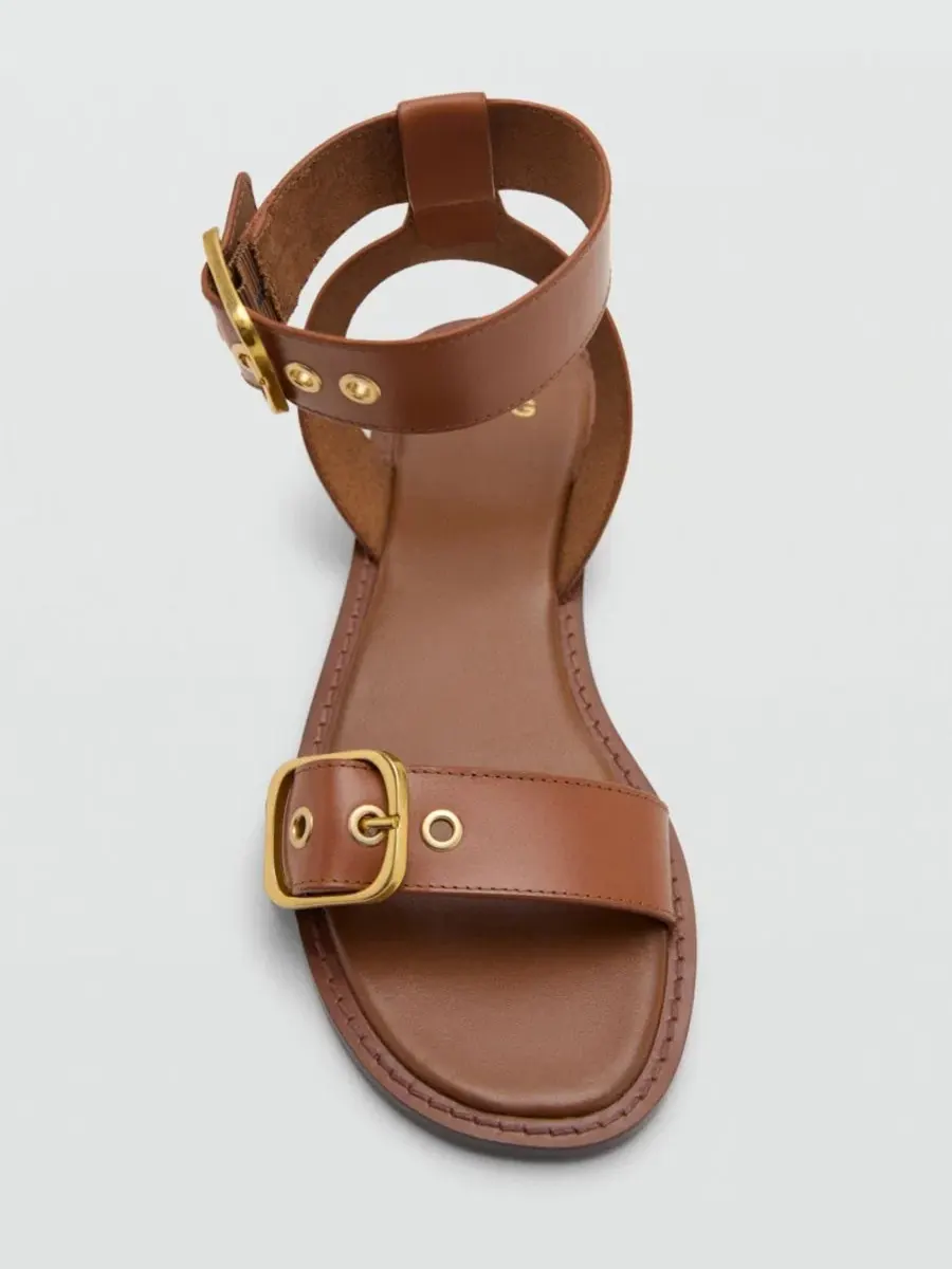 Женские сандалии из кожи с пряжками, модель Straps And Buckles MANGO — изображение 5 из 5, кожаный