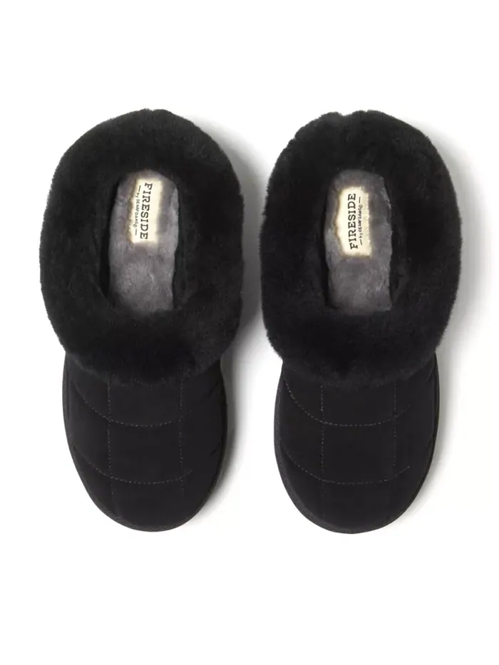 Fireside by Women's Bendigo - Квадратные платформенные тапочки-клоги из натуральной овчины с — изображение 4 из 5, черный