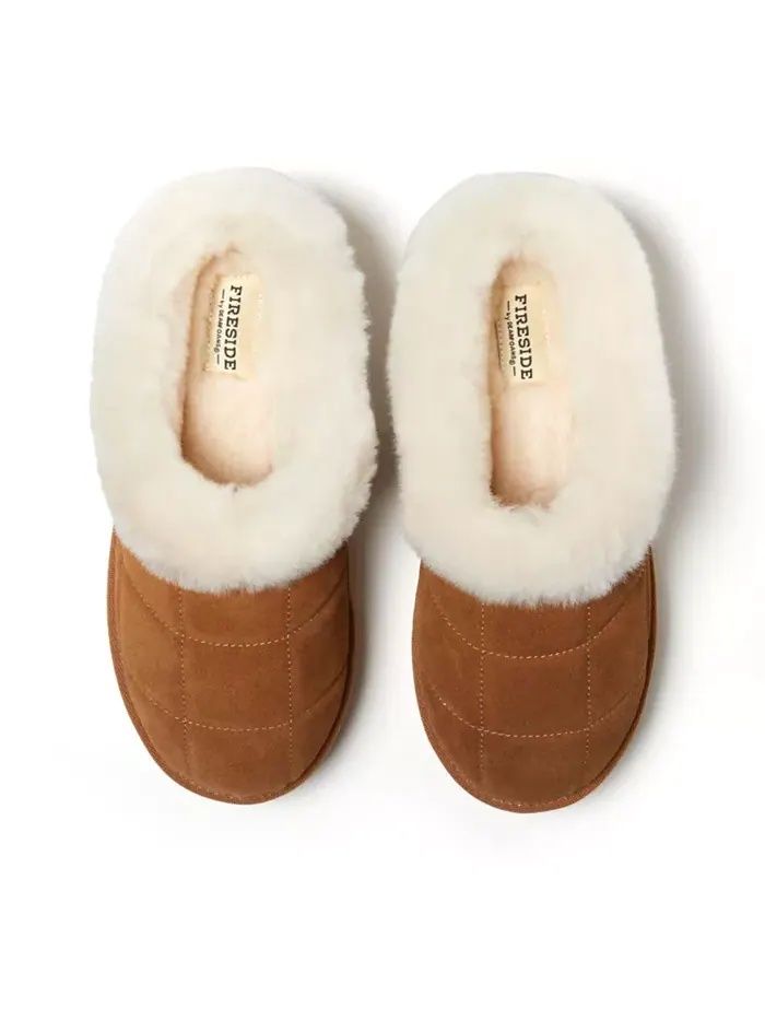 Fireside by Women's Bendigo - Квадратные платформенные тапочки-клоги из натуральной овчины с — изображение 3 из 5, орех