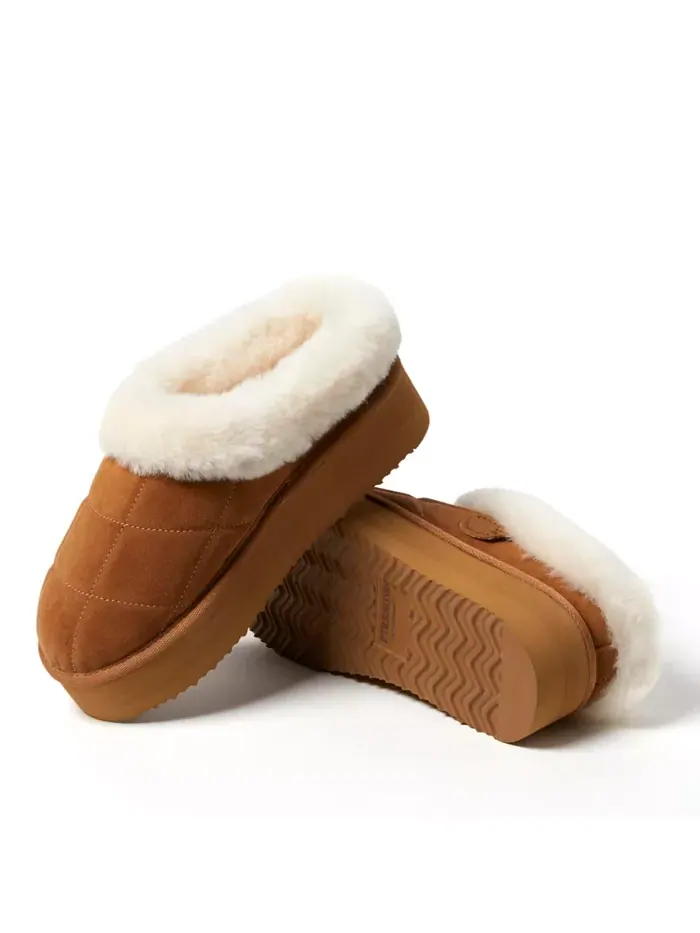 Fireside by Women's Bendigo - Квадратные платформенные тапочки-клоги из натуральной овчины с — изображение 4 из 5, орех
