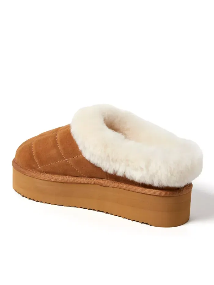 Fireside by Women's Bendigo - Квадратные платформенные тапочки-клоги из натуральной овчины с — изображение 5 из 5, орех