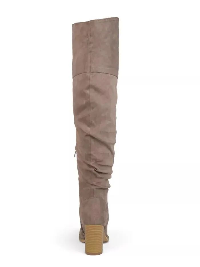 Женские сапоги Kaison Wide Calf Stacked Heel выше колена Journee Collection — изображение 6 из 8, тауп