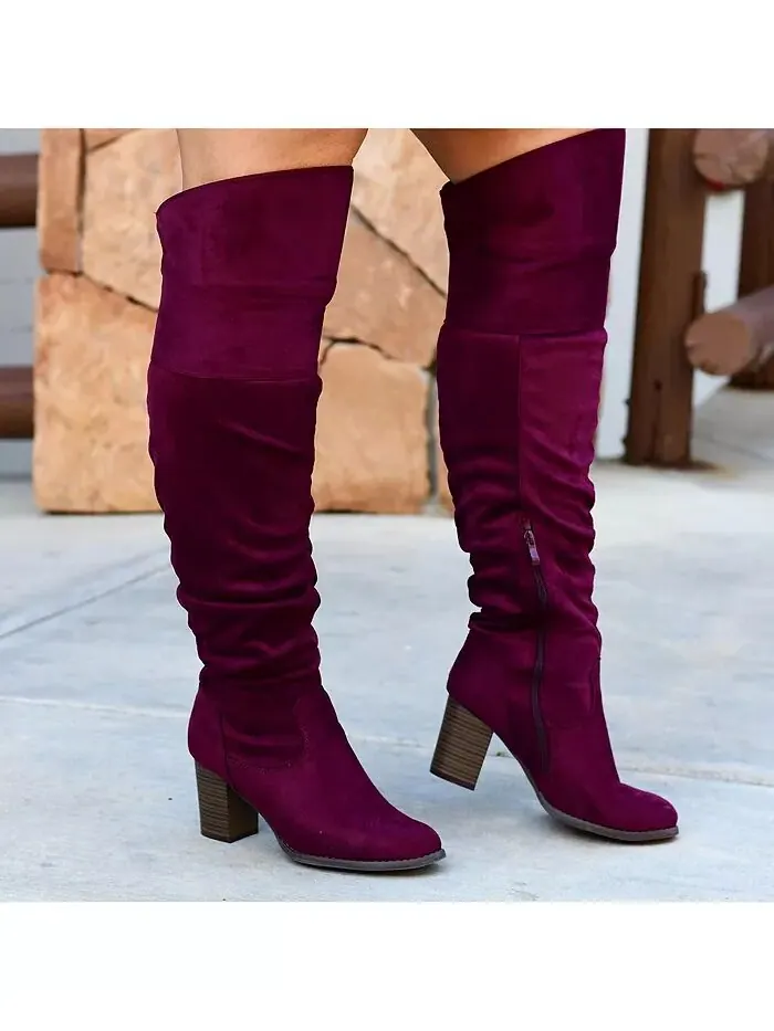 Женские сапоги Kaison Wide Calf Stacked Heel выше колена Journee Collection — изображение 8 из 8, черный