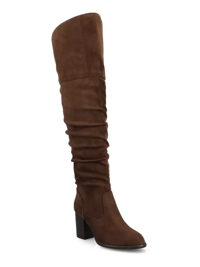 Женские сапоги Kaison Wide Calf с наборным каблуком Journee Collection — изображение 1 из 5, шоколад