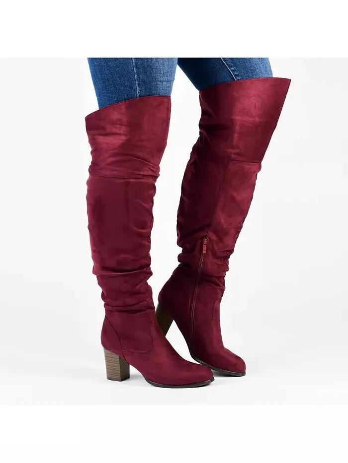 Женские сапоги Kaison Wide Calf Stacked Heel выше колена Journee Collection — изображение 3 из 8, серый