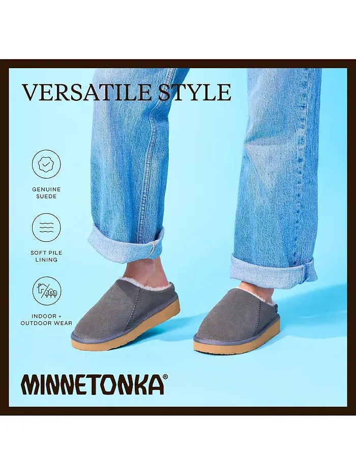 Женские замшевые тапочки Coze Around Clog Minnetonka — изображение 4 из 6, серый