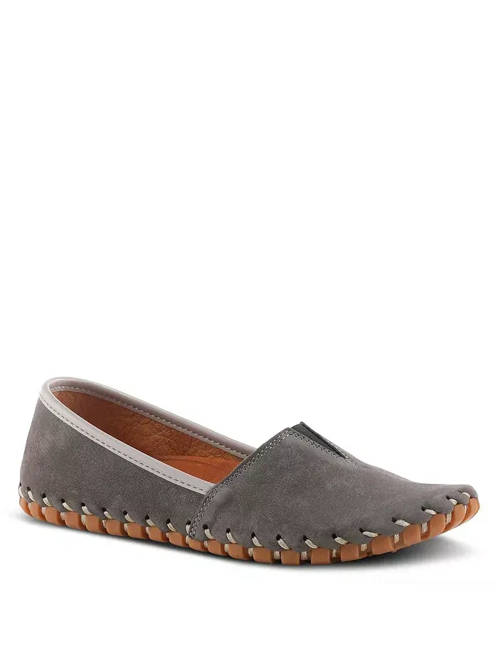 Kathaleta Suede Slip-On Comfort Туфли на плоской подошвеs с V-образной эластичной выемкой — изображение 1 из 6, серый