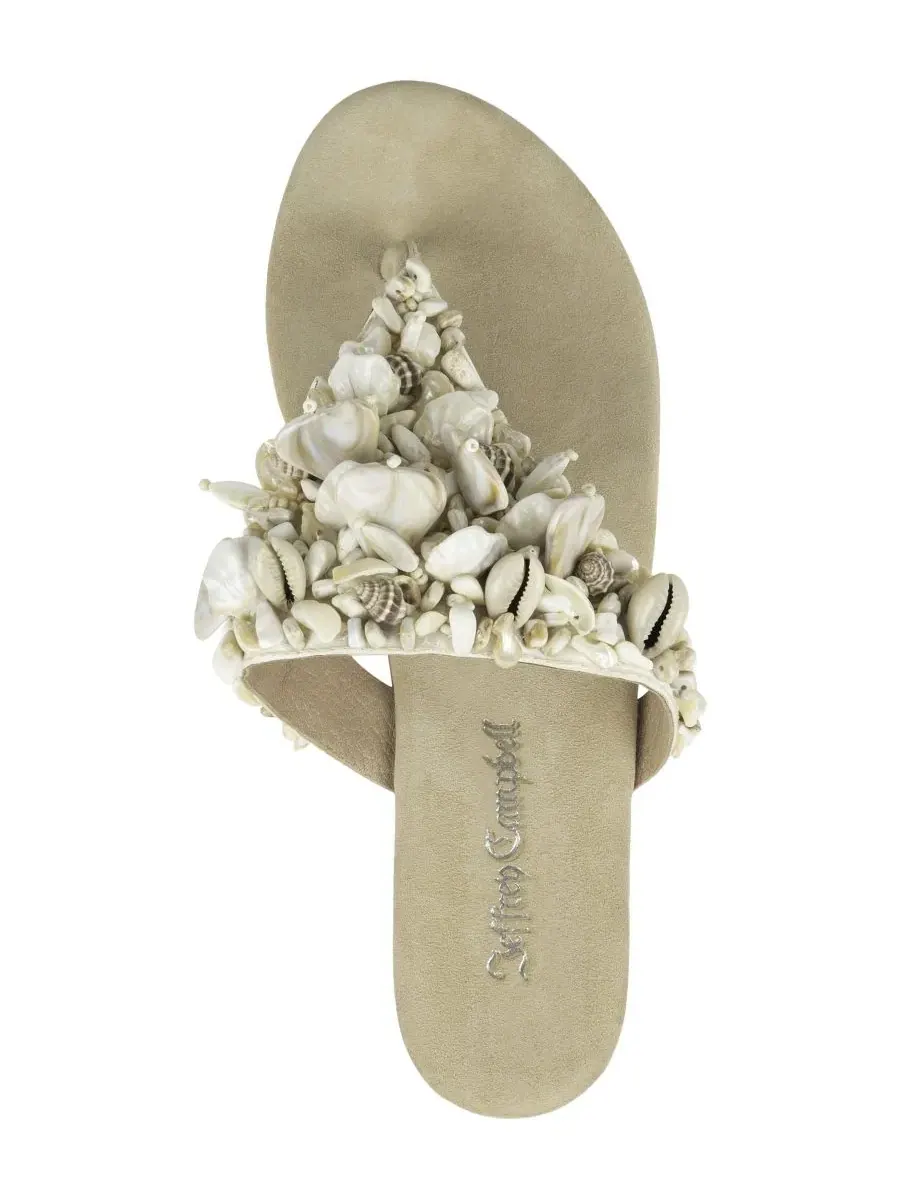 Женские сандалии-вьетнамки Tidal Wave Shell Thong Flat Sandals Jeffrey Campbell — изображение 4 из 5, бежевый
