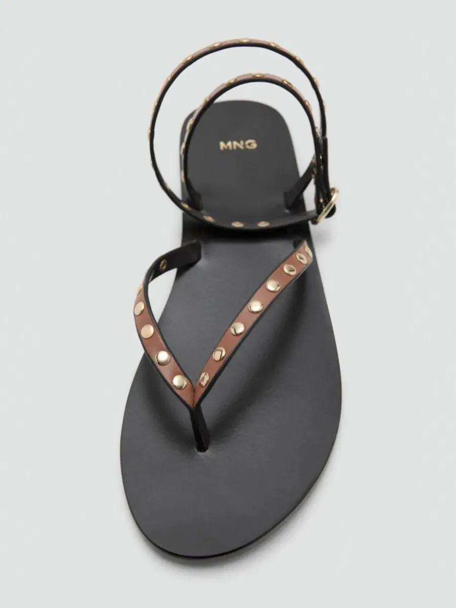 Женские босоножки с шипами на плоской подошве MANGO — изображение 5 из 5, кожаный