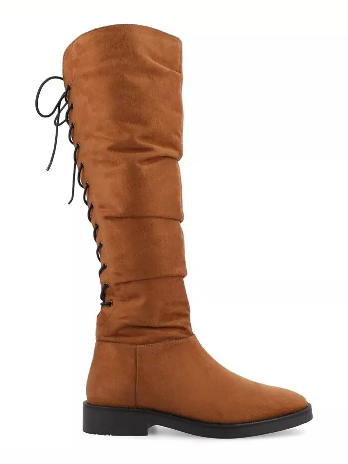 Женские сапоги Mirinda Wide Calf Stretch с оборками выше колена Journee Collection — изображение 2 из 8, коричневый