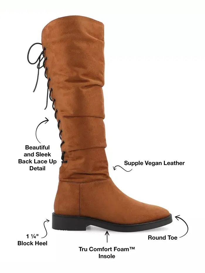 Женские сапоги Mirinda Wide Calf Stretch с оборками выше колена Journee Collection — изображение 6 из 8, коричневый