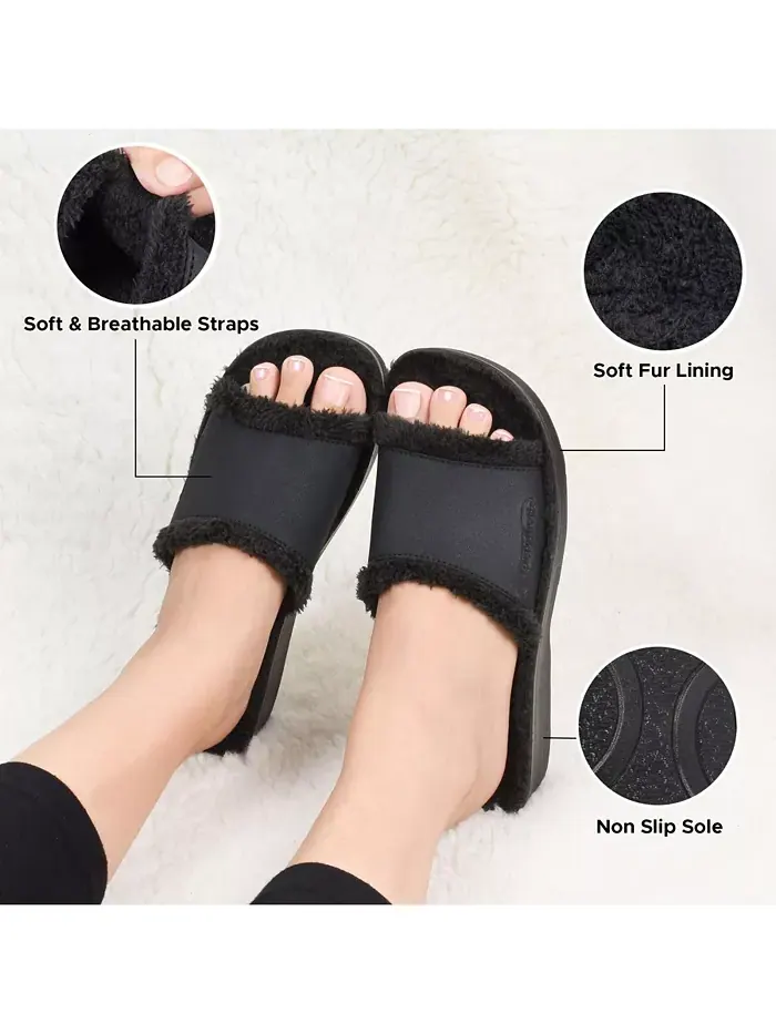 Женские слайды Aspen Fuzzy Strap с поддержкой свода стопы Aerothotic — изображение 5 из 5, черный