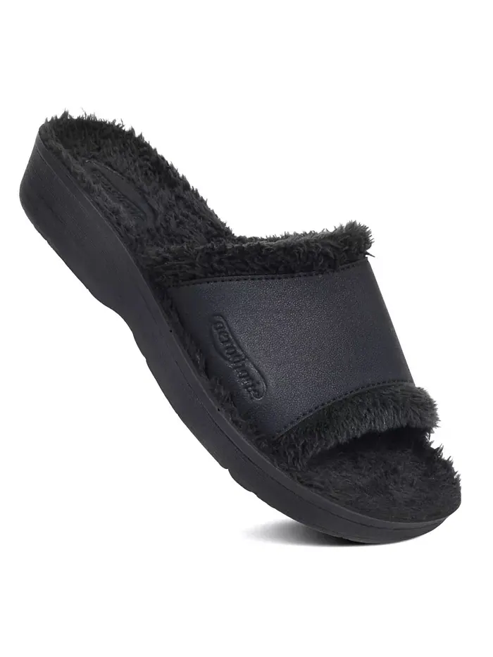 Женские слайды Aspen Fuzzy Strap с поддержкой свода стопы Aerothotic