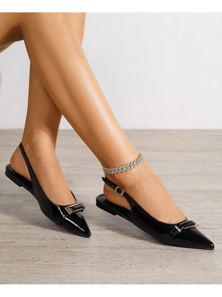 Туфли Chantal Pointed Toe Slingback Flats с удлиненной пряжкой BERNESS — изображение 6 из 6, черный