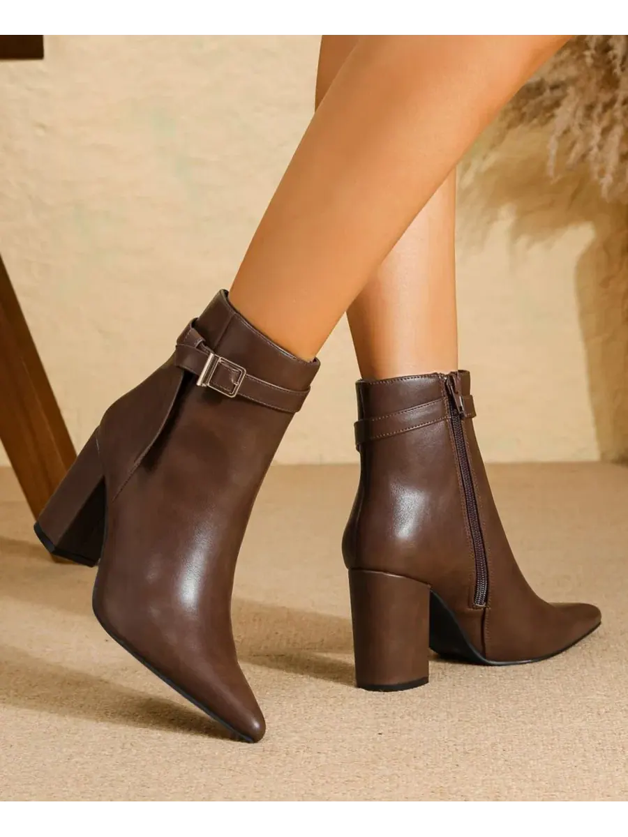 Женские ботильоны Blanche Pointed Toe Ankle Boots с пряжкой BERNESS — изображение 6 из 7, коричневый