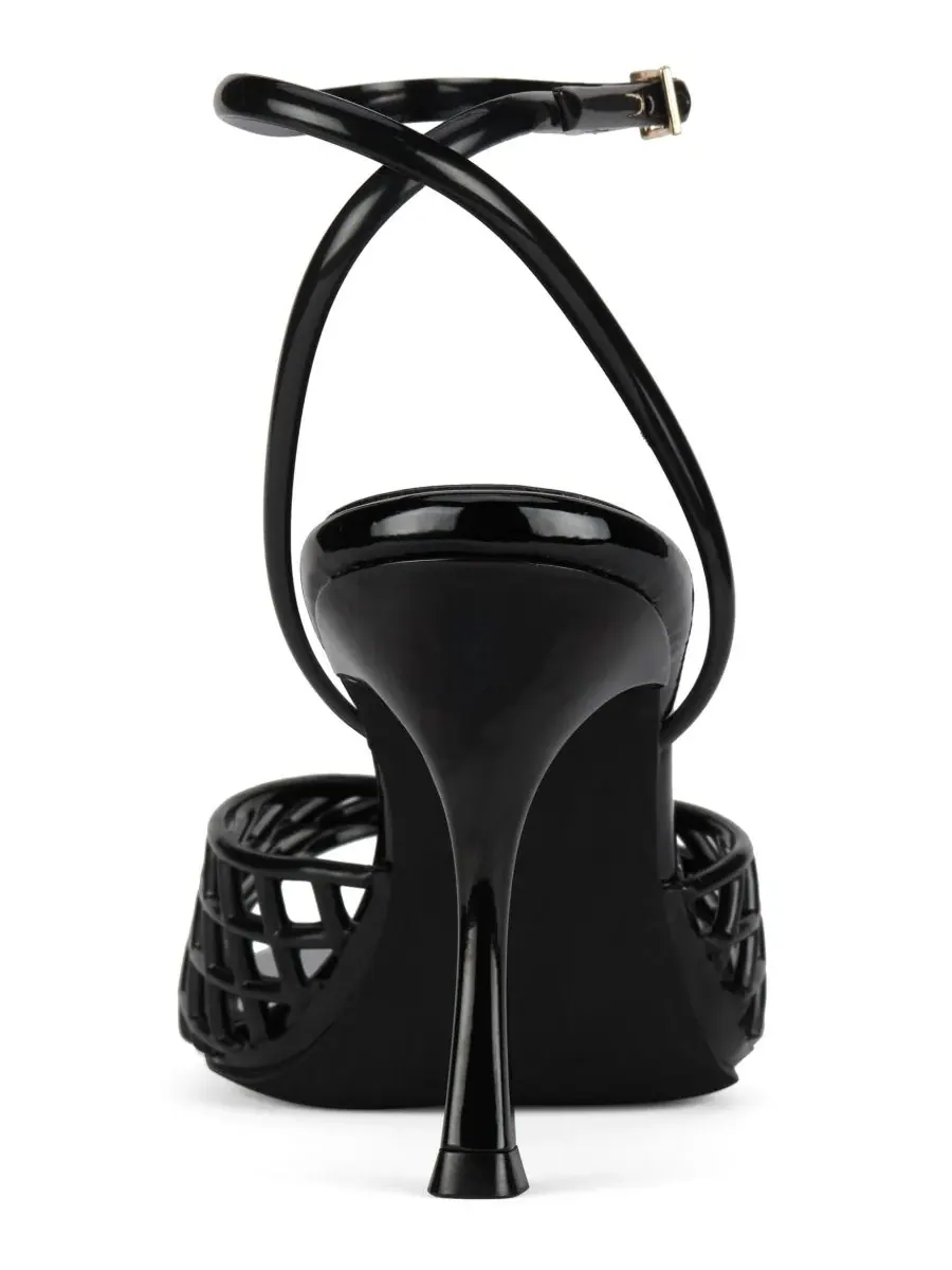 Женские сандалии Lattix Caged Jelly на среднем каблуке Jeffrey Campbell — изображение 3 из 5, черный