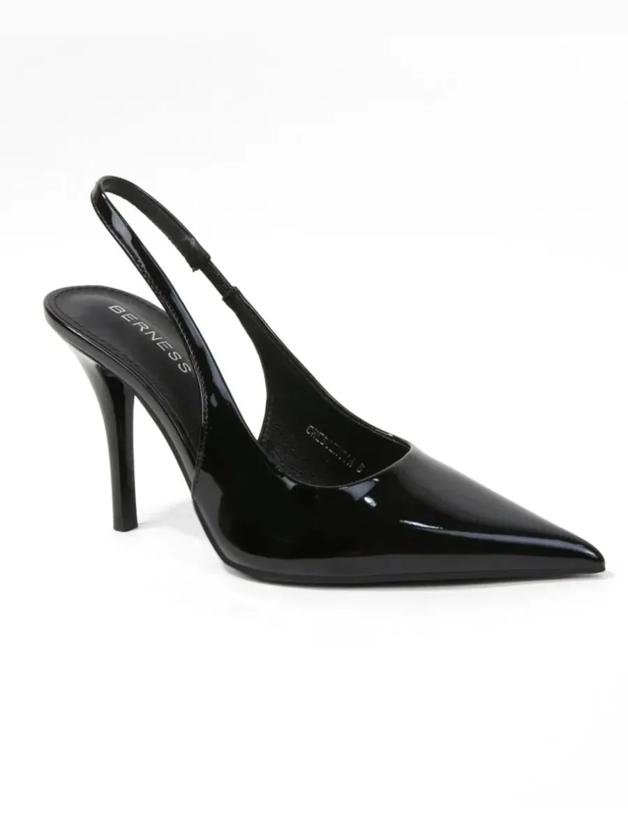 Туфли-лодочки с ремешком и острым носком на каблуке-шпильке Crescentia Patent Slingback Stiletto — изображение 1 из 6, черный