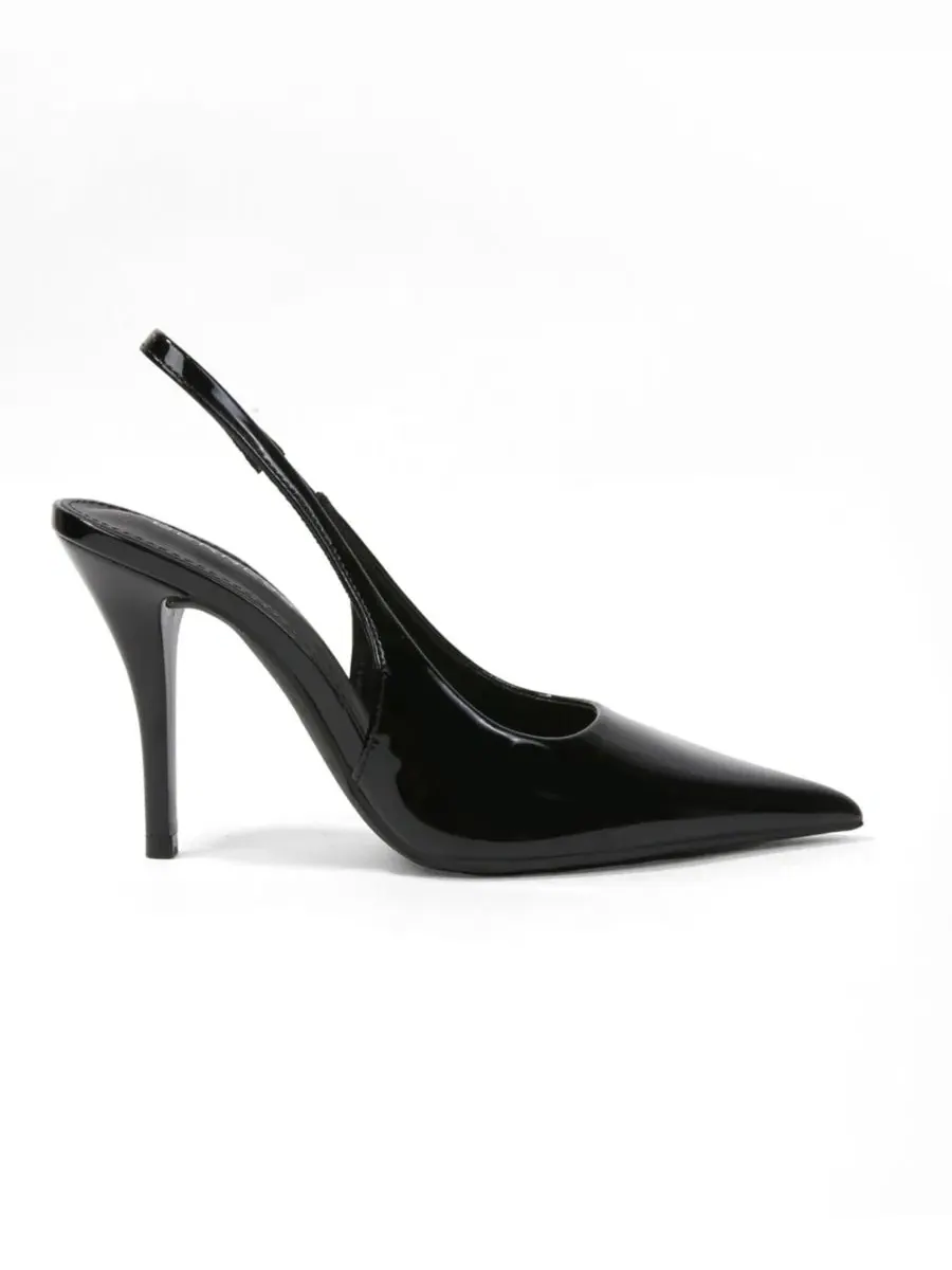 Туфли-лодочки с ремешком и острым носком на каблуке-шпильке Crescentia Patent Slingback Stiletto — изображение 2 из 6, черный