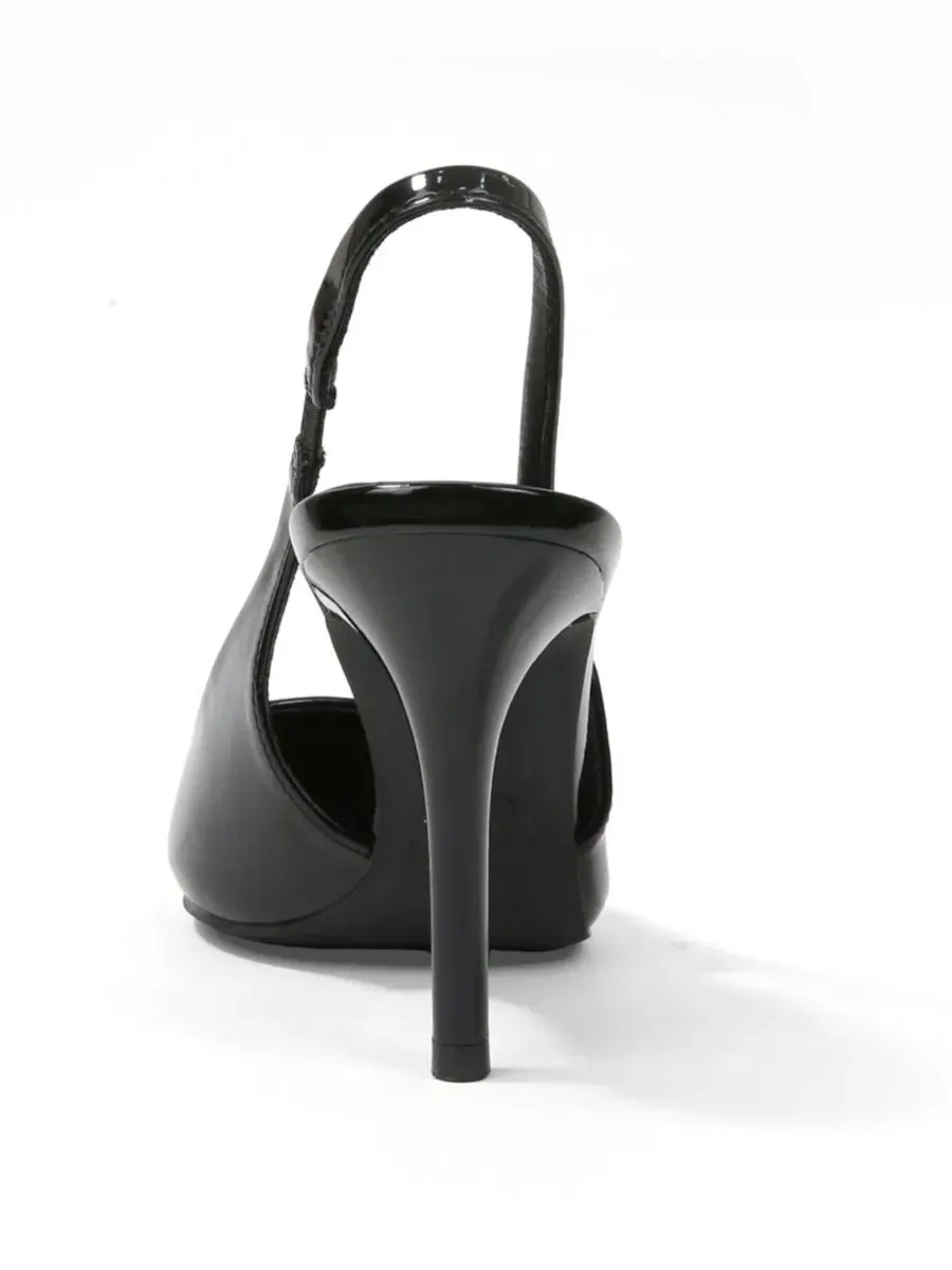 Туфли-лодочки с ремешком и острым носком на каблуке-шпильке Crescentia Patent Slingback Stiletto — изображение 3 из 6, черный