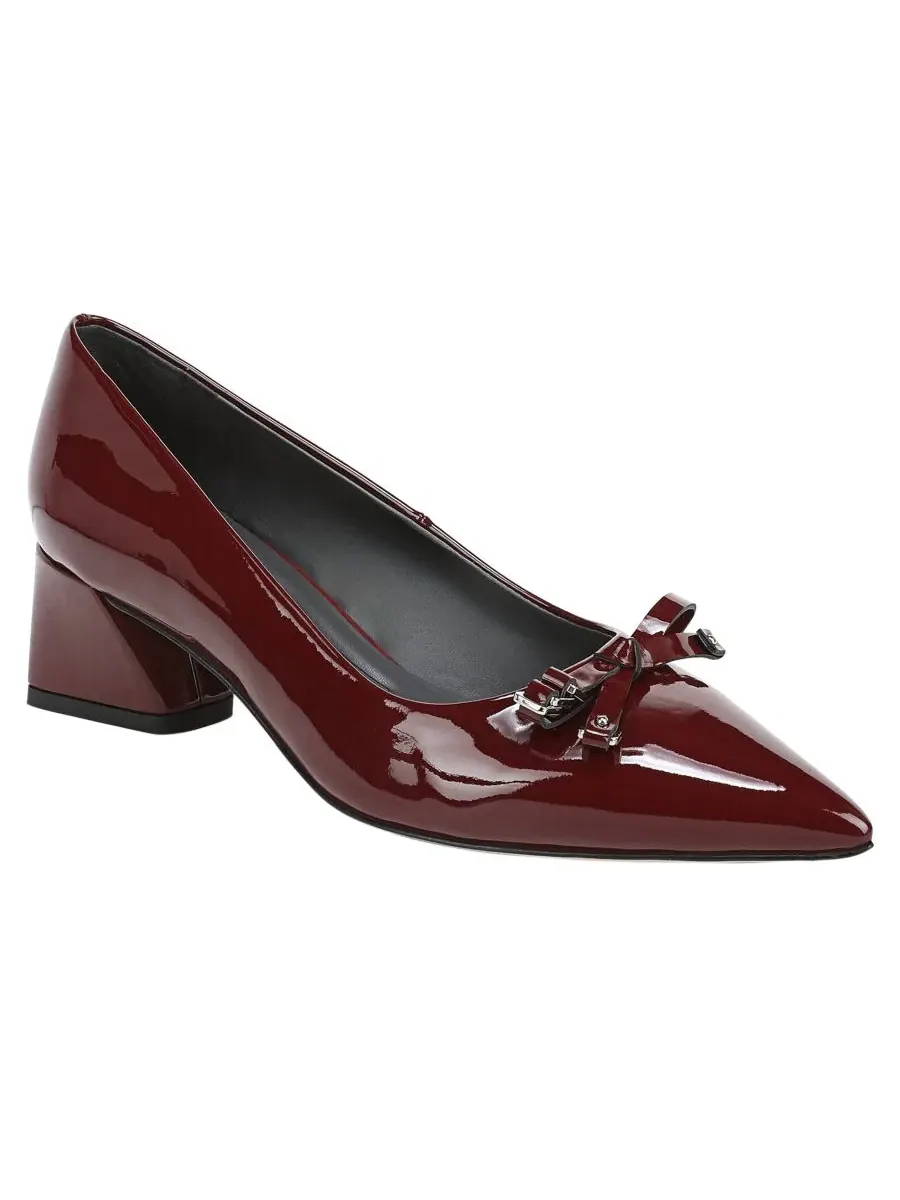 Туфли-лодочки с бантом, острый носок, каблук-блок Franco Sarto, Oxblood Faux Patent Leather