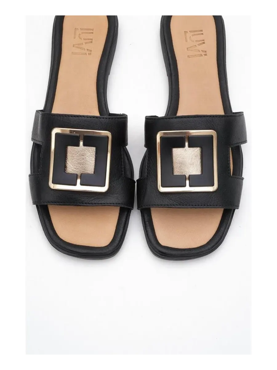 Кожаные шлепанцы MILLIE с пряжкой (женские) Forever & Always Shoes — изображение 2 из 5, черный
