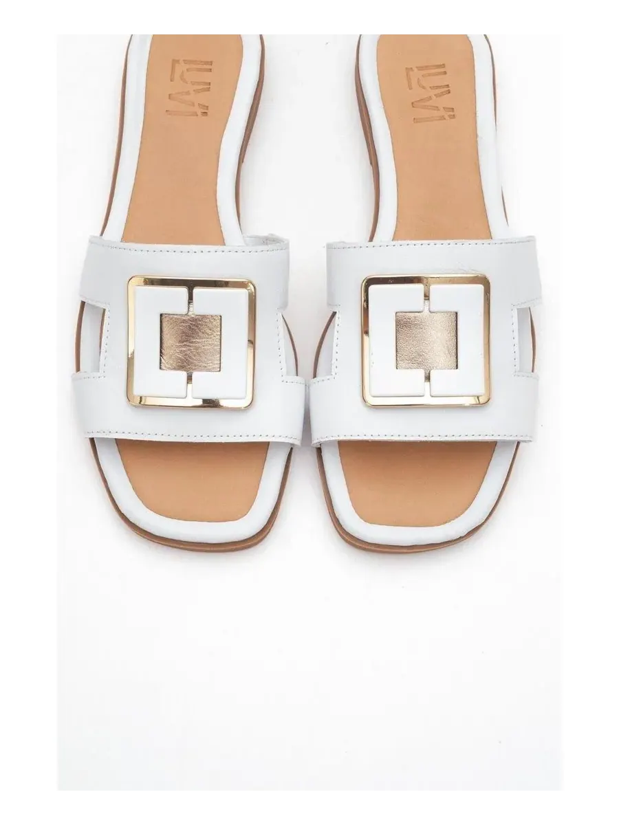 Кожаные шлепанцы MILLIE с пряжкой (женские) Forever & Always Shoes — изображение 5 из 5, белый