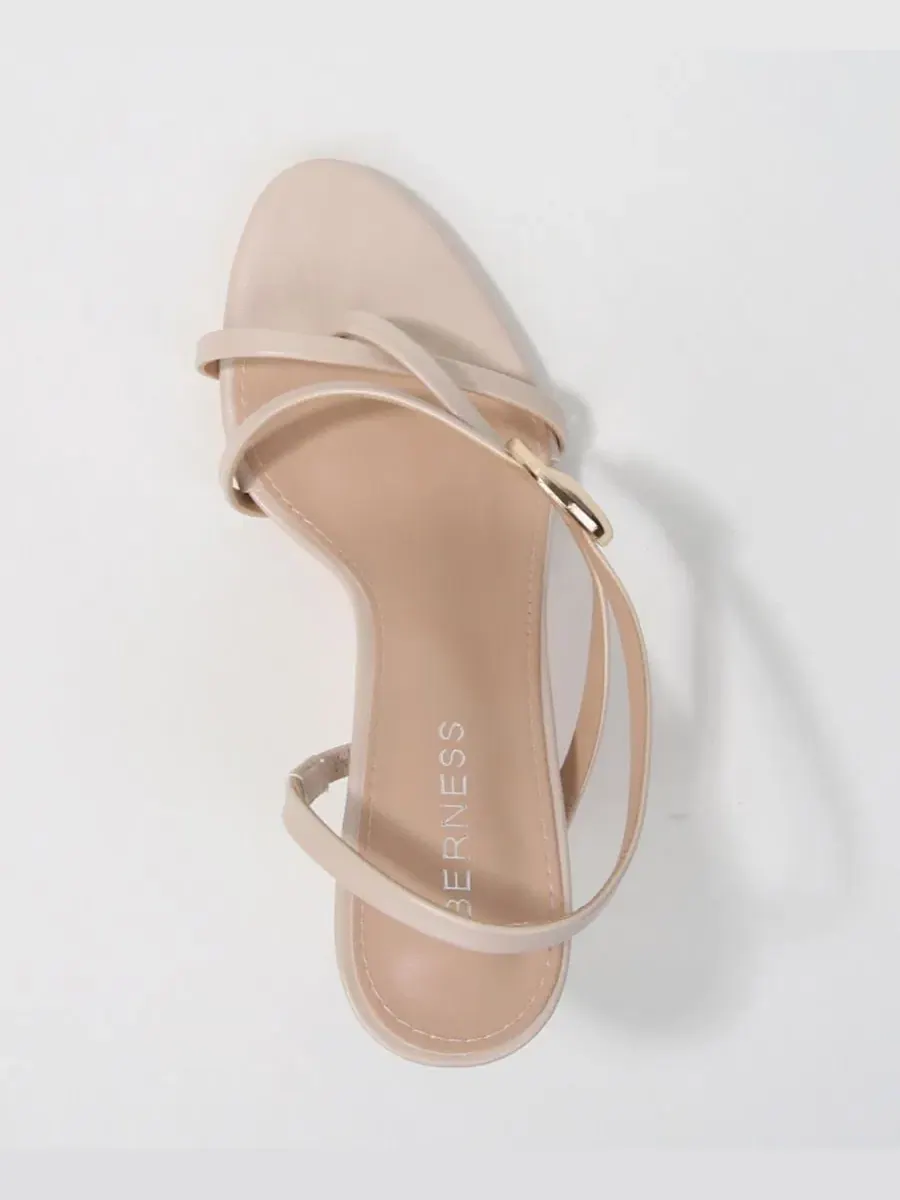 Женские босоножки с ремешком на каблуке Hebe Gold-Tone Nugged Slingback Dress Sandals BERNESS — изображение 4 из 5, бежевый