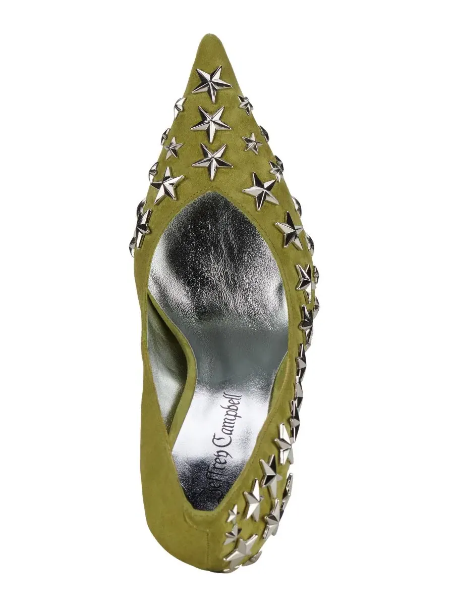Туфли-лодочки на каблуке с шипами Star-Studded Slip-On Jeffrey Campbell — изображение 4 из 5, серебристый