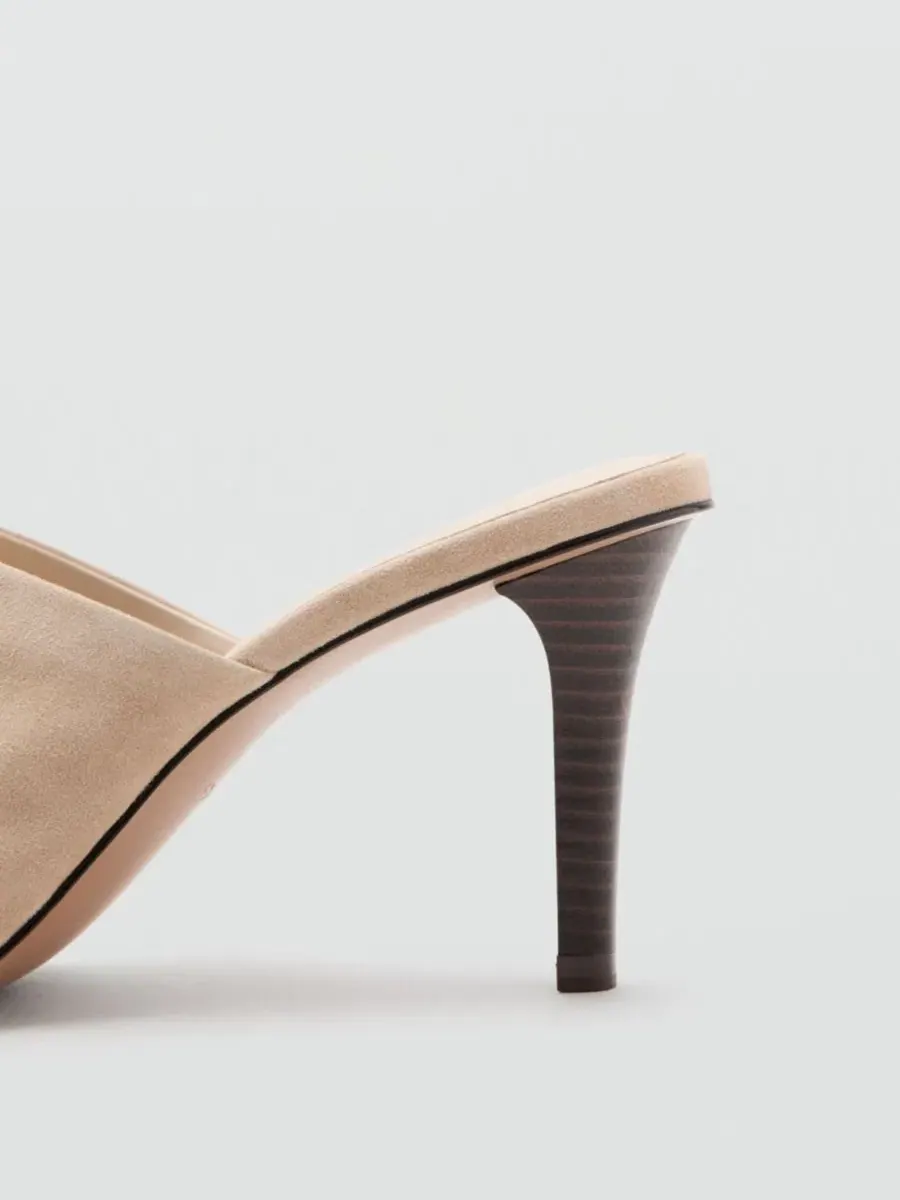 Босоножки на каблуке-шпильке с открытым носком, модель Suede Funnel Heel Sandal MANGO — изображение 2 из 5, бежевый
