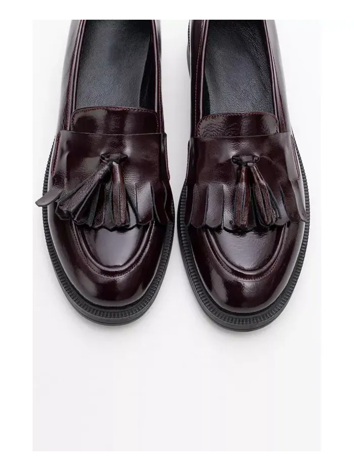 Милли Лоферы с кожаными кисточками Forever & Always Shoes — изображение 2 из 4, бордовый