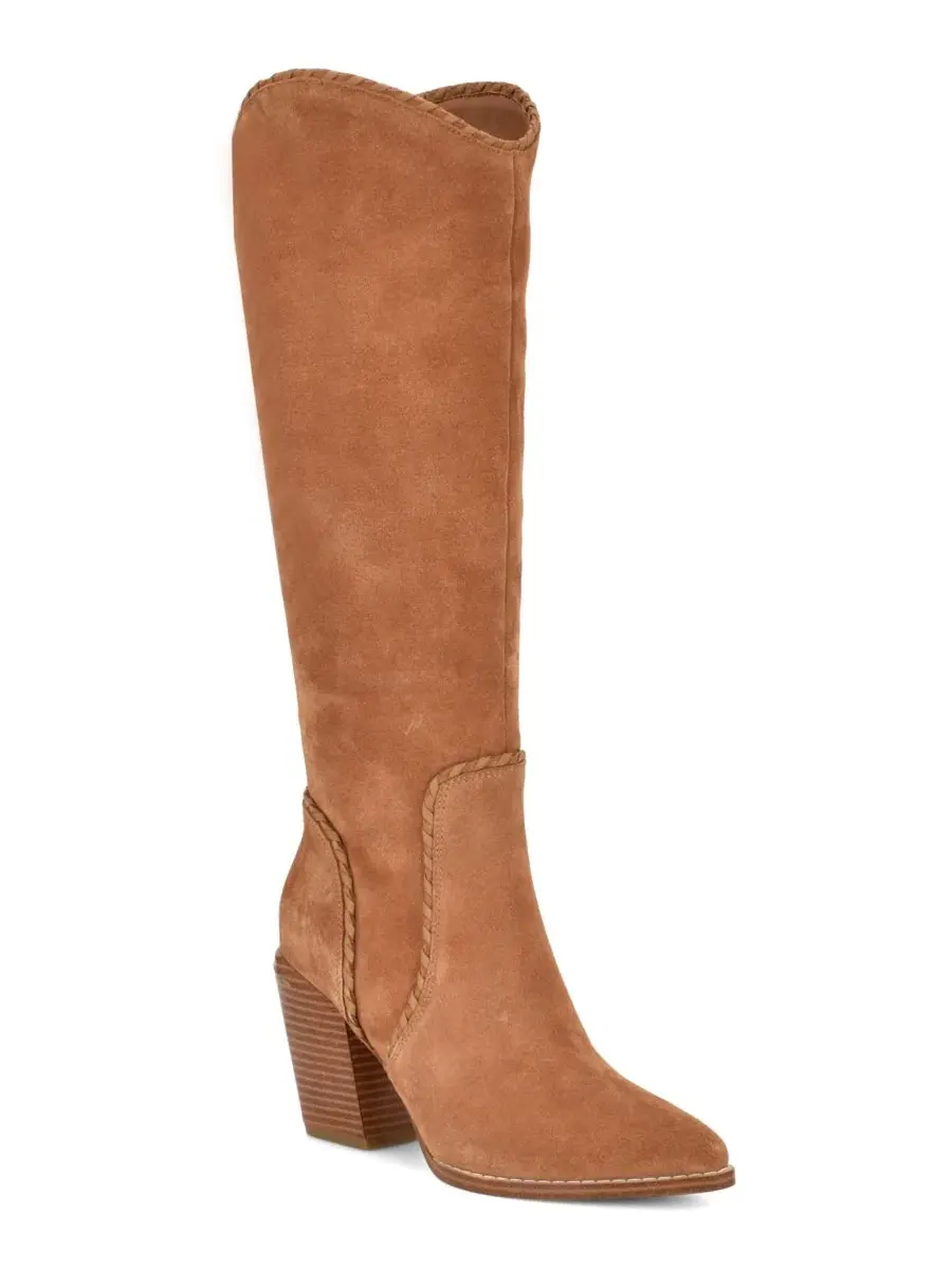 Ботинки высокие с декоративной строчкой Rosco Nine West, Dark Natural Suede — изображение 1 из 5