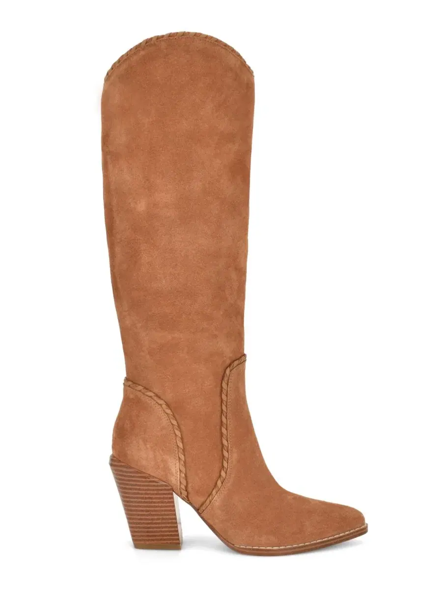 Ботинки высокие с декоративной строчкой Rosco Nine West, Dark Natural Suede — изображение 2 из 5