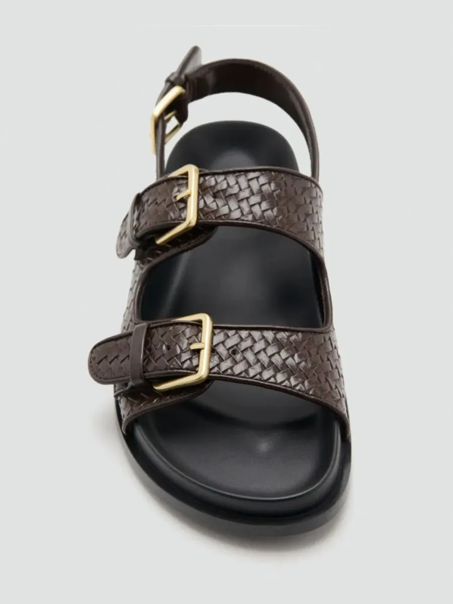 Сандалии с плетеными ремешками и пряжкой, модель Braided Buckle MANGO — изображение 4 из 4, шоколад