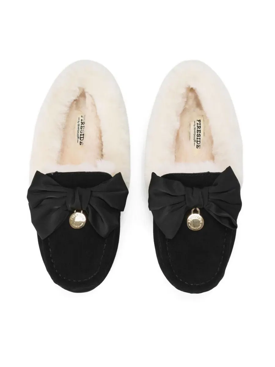 Женские тапочки-мокасины с бантом Dream Bow, из замши, на подошве для улицы и дома, Fireside by Mel — изображение 4 из 7