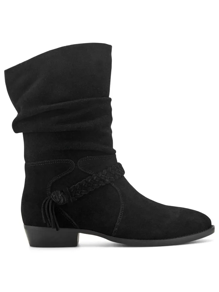 Ботинки с невысоким каблуком Printy Suede Ruched Earth — изображение 2 из 6, черный