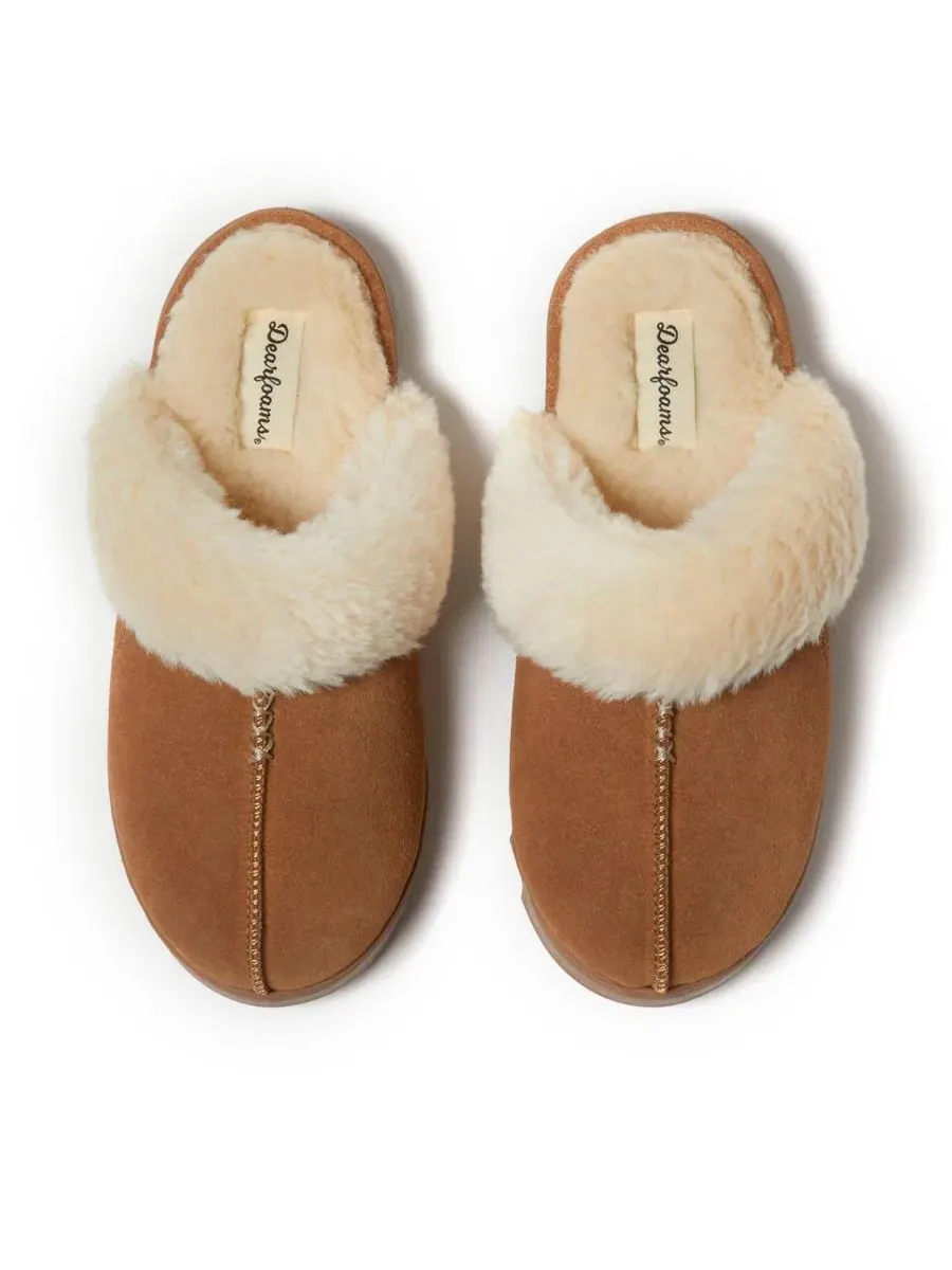 Домашние тапочки Helena Genuine Suede Scuff House Shoe Slipper Dearfoams — изображение 5 из 9, орех