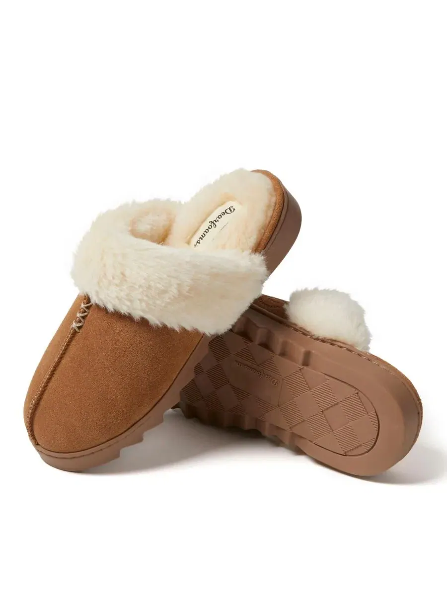 Домашние тапочки Helena Genuine Suede Scuff House Shoe Slipper Dearfoams — изображение 8 из 9, орех