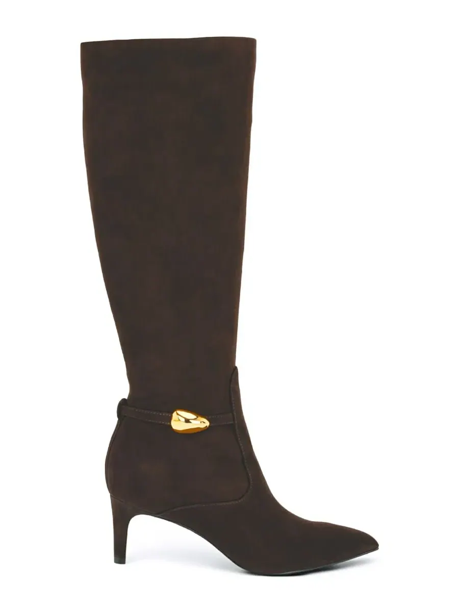 Сапоги Salla Suede Tall Kitten Heel Nine West — изображение 2 из 5, темный коричневый