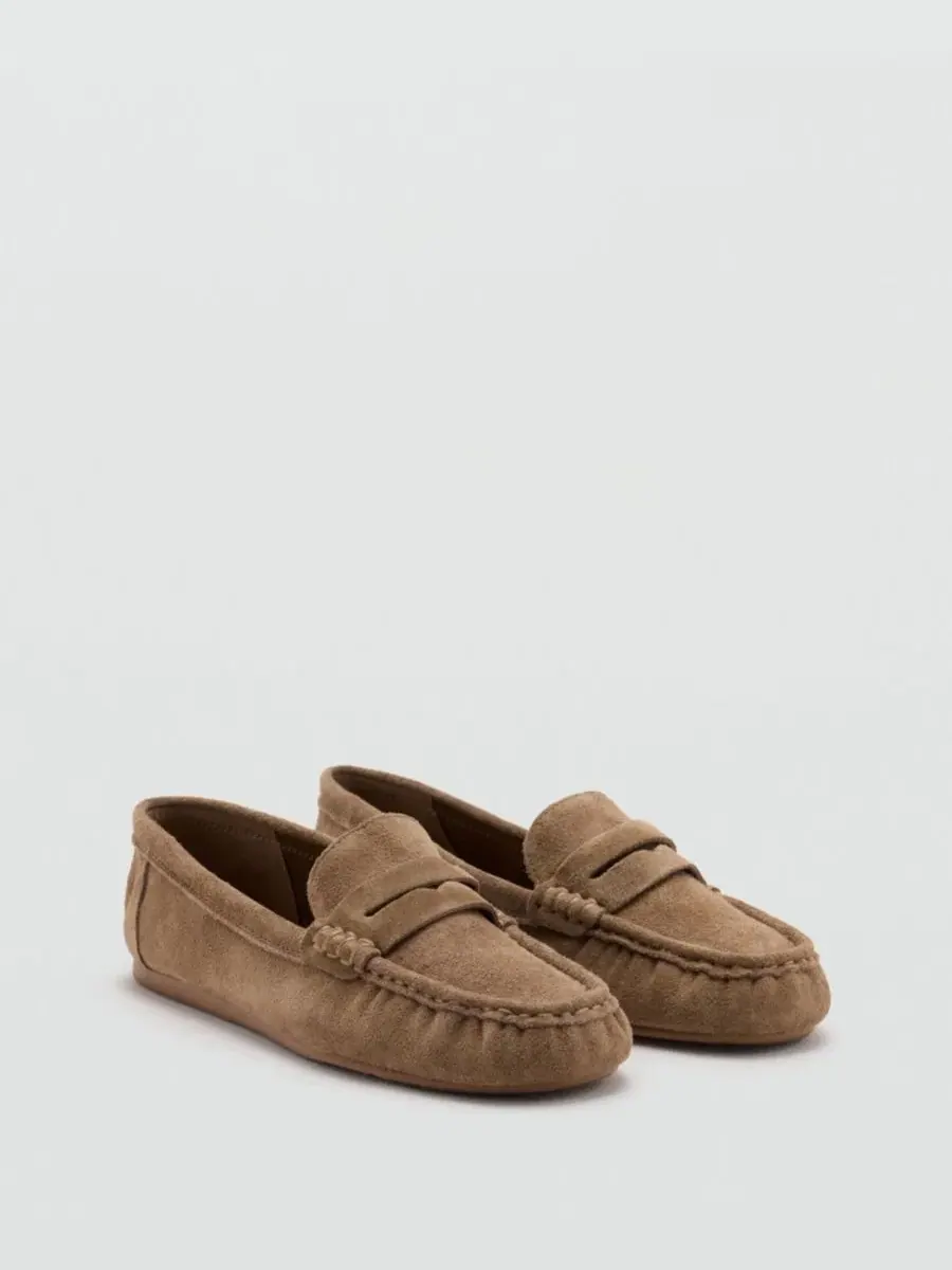 Женские лоферы из замши с мысом, модель Penny Loafers MANGO — изображение 4 из 4, коричневый