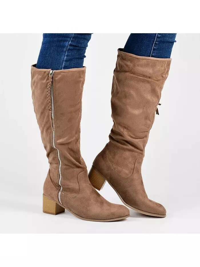Женские сапоги Sanora Wide Calf Stacked Heel Mid Shaft Journee Collection — изображение 3 из 12, коричневый