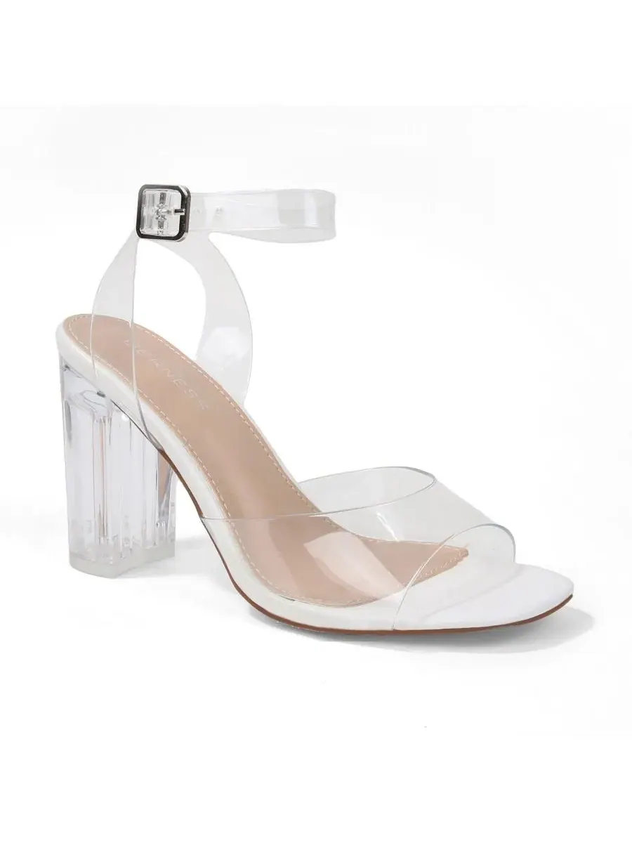 Босоножки с прозрачными ремешками и каблуком-блок Navi Clear Strap and Block Heel BERNESS — изображение 1 из 5, белый