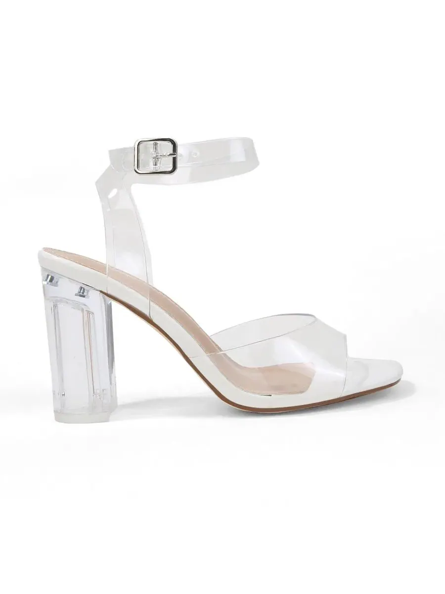 Босоножки с прозрачными ремешками и каблуком-блок Navi Clear Strap and Block Heel BERNESS — изображение 2 из 5, белый