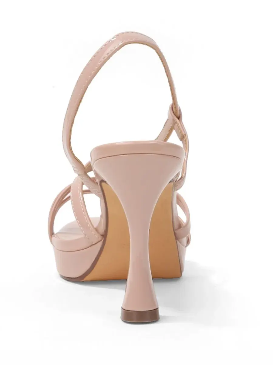 Сандалии с ремешками на платформе Gita Patent Strappy Flare Heel Platform BERNESS — изображение 3 из 6, бежевый