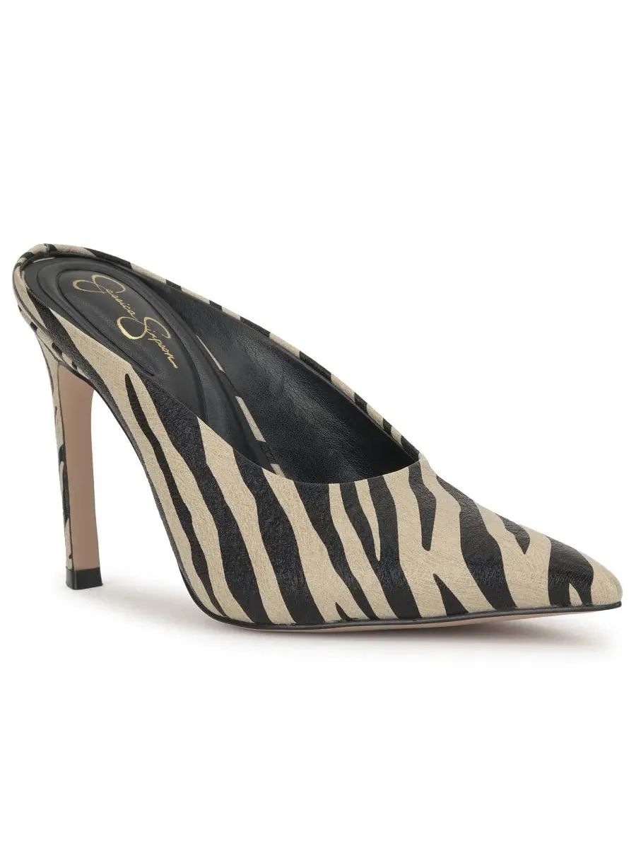 Мюли на каблуке-шпильке с острым мысом Wilix Jessica Simpson, Bone Combo Zebra