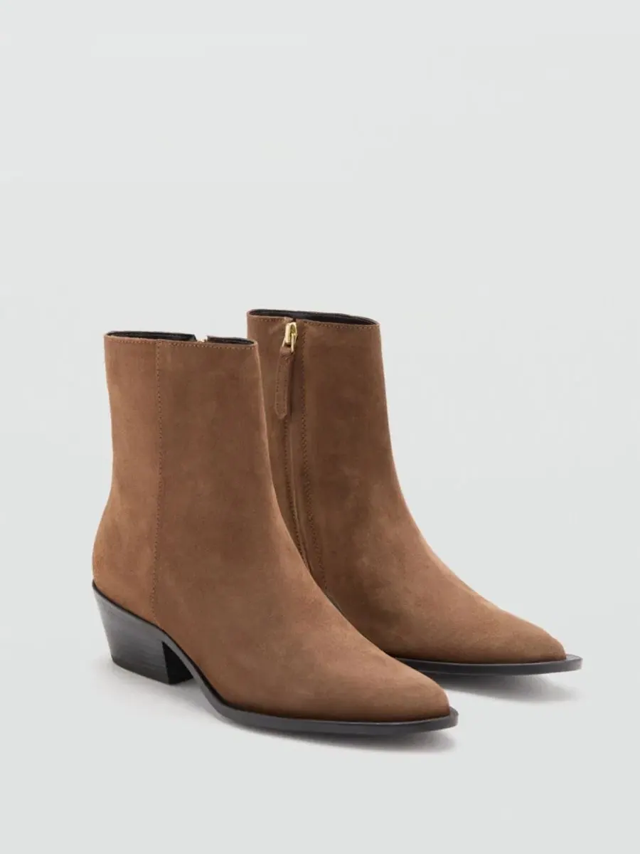 Ботильоны на каблуке из замши с острым мысом, модель Heel Suede Ankle Boot MANGO