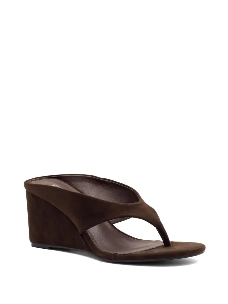 Сандалии на танкетке SERA Round Toe Wedge Thong Heel Therapy Australia, Chocolate Microsuede