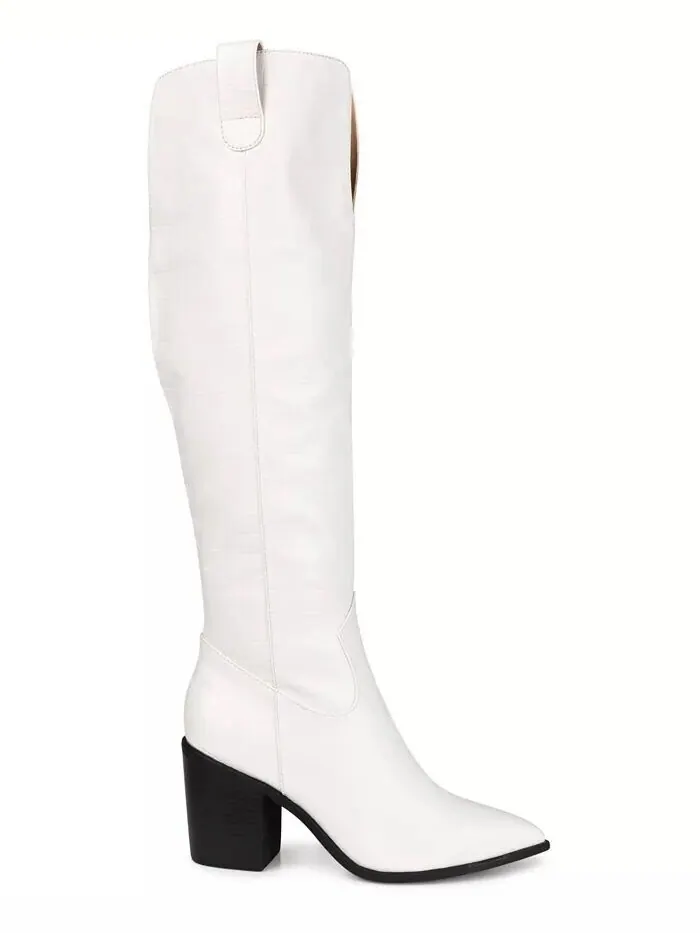 Женские сапоги Therese Extra Wide Calf на блочном каблуке до колена Journee Collection — изображение 2 из 6, кость