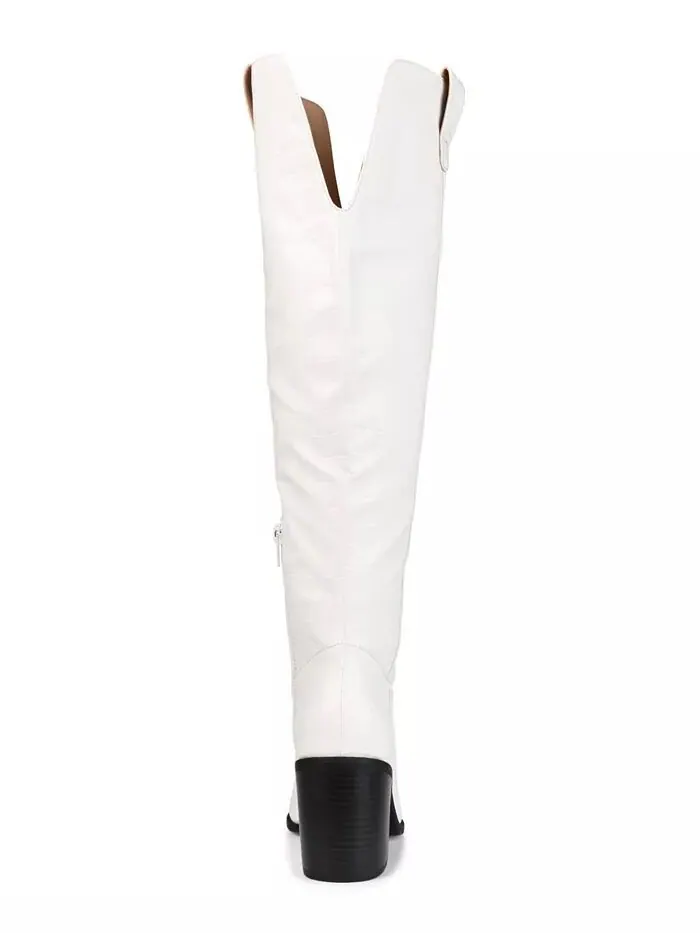 Женские сапоги Therese Extra Wide Calf на блочном каблуке до колена Journee Collection — изображение 3 из 6, кость